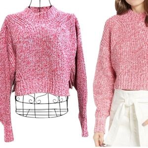 Rebecca Minkoff Women’s Ribbed Cotton Blend Cropped Sweater Pink Melange, Size M